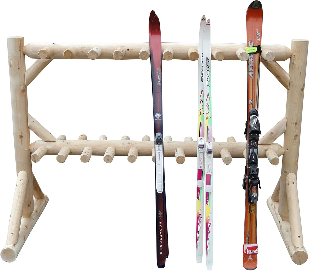 17-Pair Freestanding Skis + Snowboard Log Rack, Standing Shorter Ski Storage Racks, Snowboard Sports Organizer, Ski Poles Garage Sports Equipment Organizer, Rack for Snowboards - Unfinished