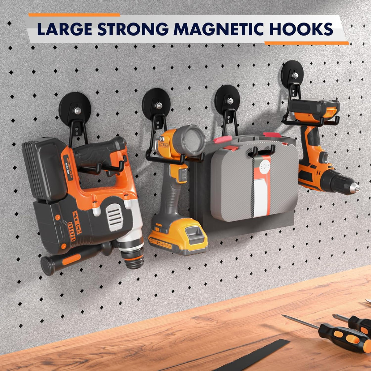 Heavy Duty Storage Magnetic Utility Hooks Large Garage Magnet Hooks with Anti-Slip Coating for Metal Cabinet,Pegboard,Garage Shelve,Garden Tools (Black3pro)