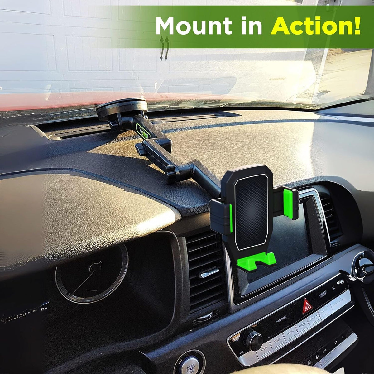 Phone Mount for Truck Phone Holder for Truck - Heavy Duty Super Suction Cup, Mobile Device Holder Dashboard Window 16.9 inch Long Arm & Stable, iPhone & Samsung Compatible, Commercial Trucker, Green