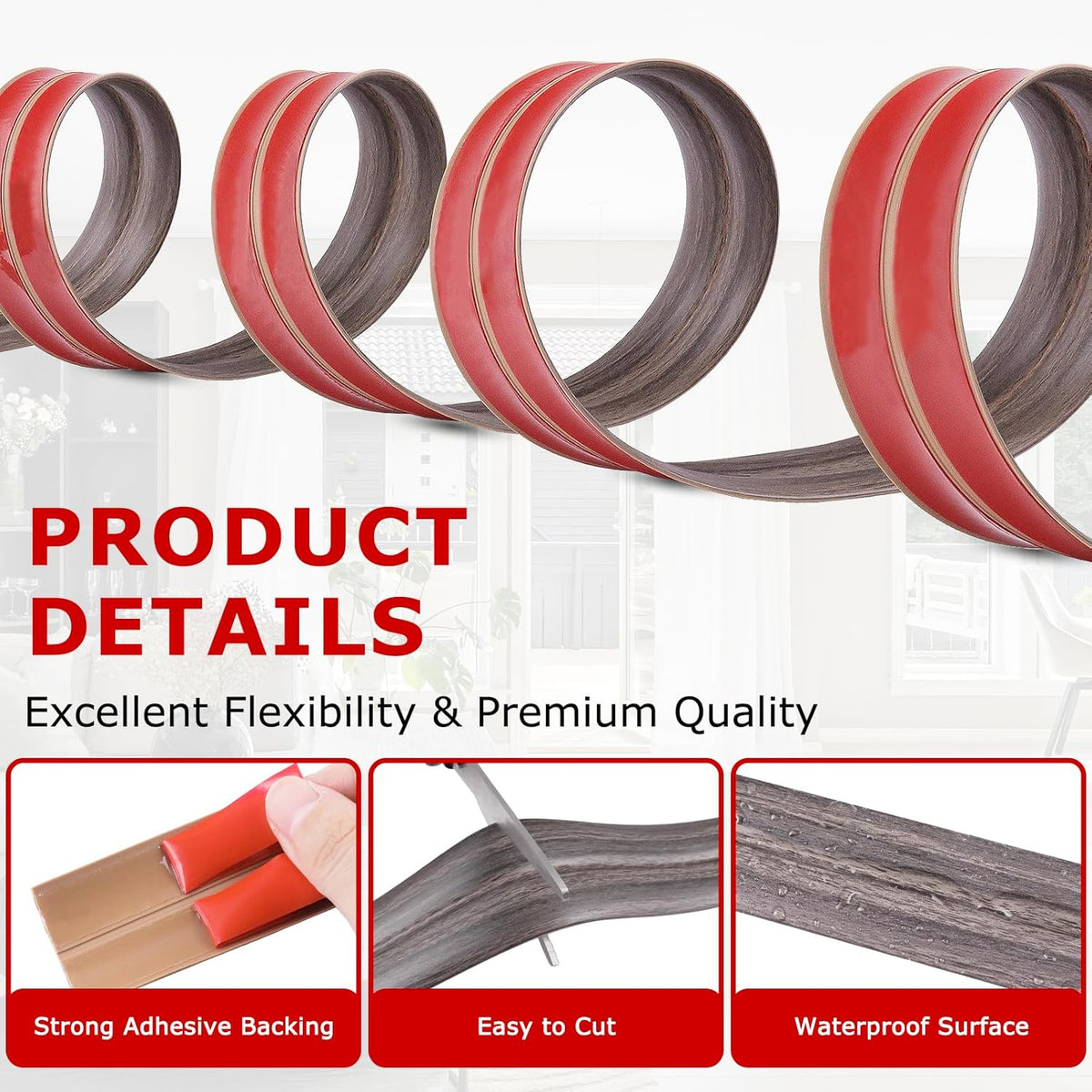 Flexible Wall Corner Protector Moulding Trim Peel and Stick Wall Corner Guards Edge Protector Self Adhesive Molding Trim Strip for Edge Ceiling (Brown Walnut Wood Grain, 0.8 in x 40 Ft)