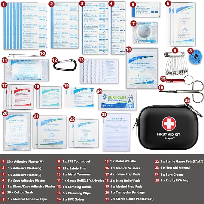 Mini First Aid Kit - 120 Piece Small Waterproof Hard Shell Medical Kit for Car, Home, Office, Travel, Camping, Sports, Outdoor, School - Emergency First Aid Supplies and Survival Kit (Black)