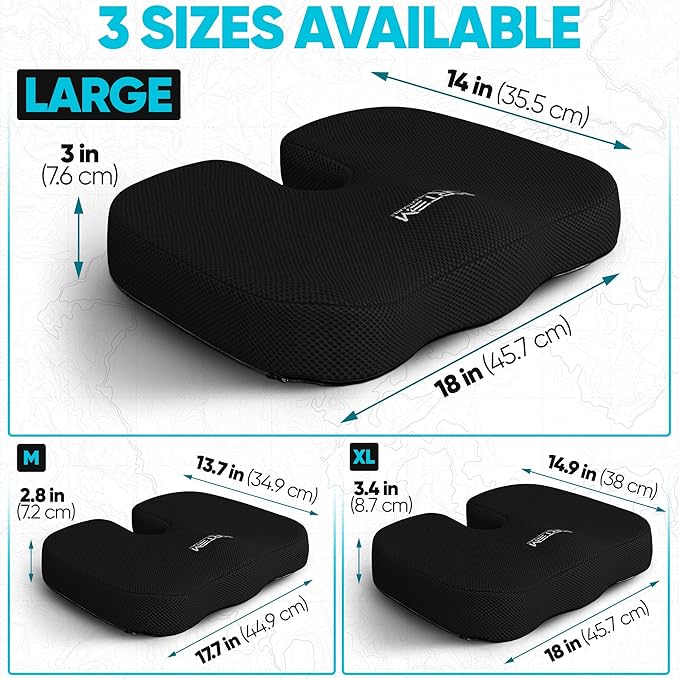 FORTEM Seat Cushion, Office Chair Cushion, Lumbar Support Pillow for Office Chair, Memory Foam Sciatica Coccyx Tailbone Pressure Pain Relief, Car Sitting Pad, Washable Non Slip