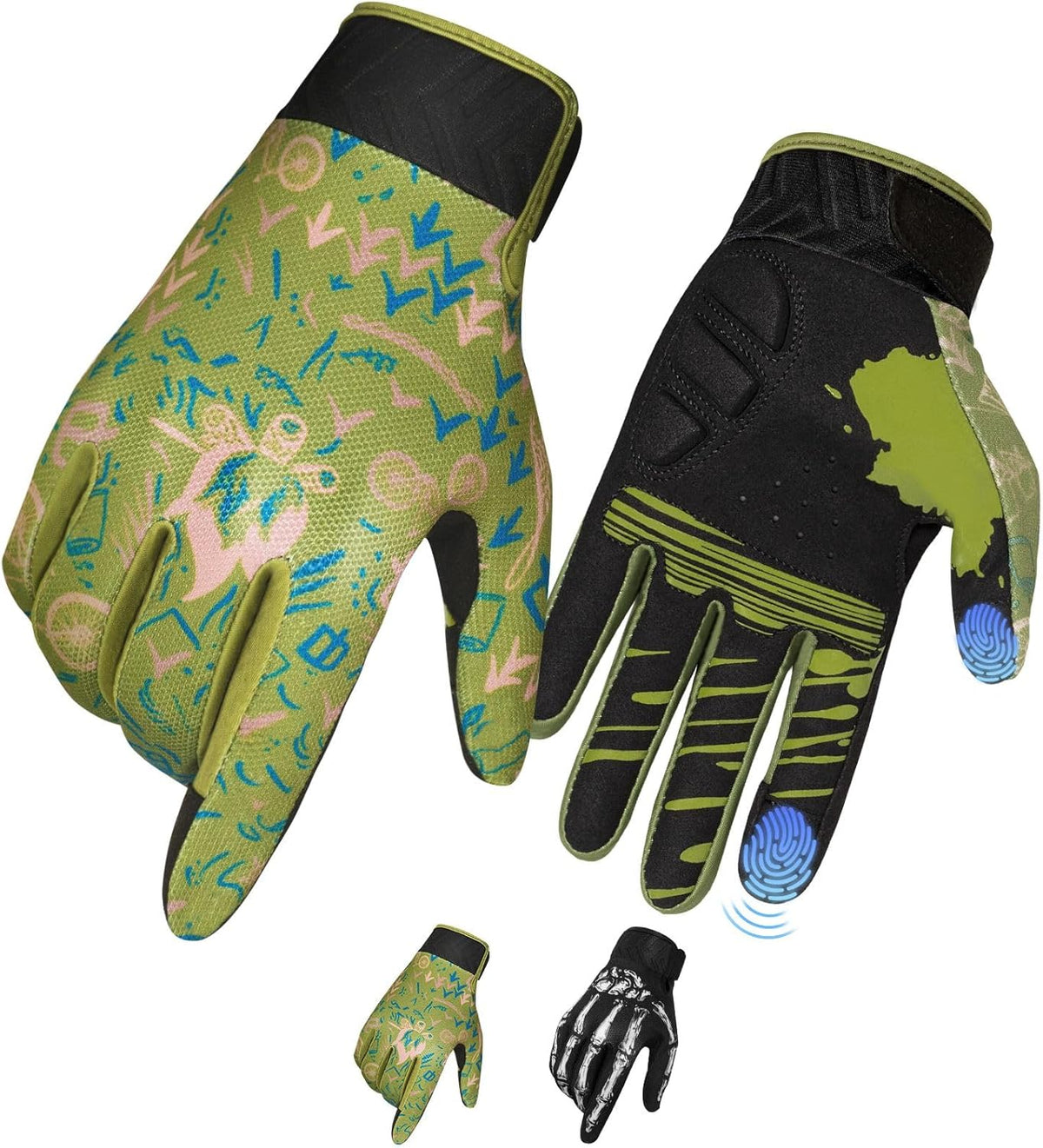 RIGWARL Skeleton Motorcycle Gloves Men Women Touchscreen, Non-Slip Mountain Bike Gloves for Men Cycling, Lightweight Dirt Bike Riding Bicycle Glove