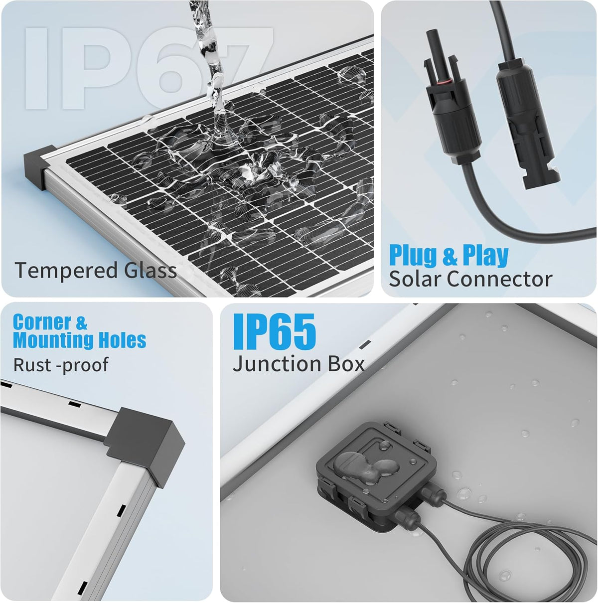 Solar Panel Charger Kit: 100W 12V Solar Panel with 20A Solar Charge Controller, Monocrystalline Solar Panel for RV Battery Car Trailer Marine Boat Caravan and Other Off Grid System