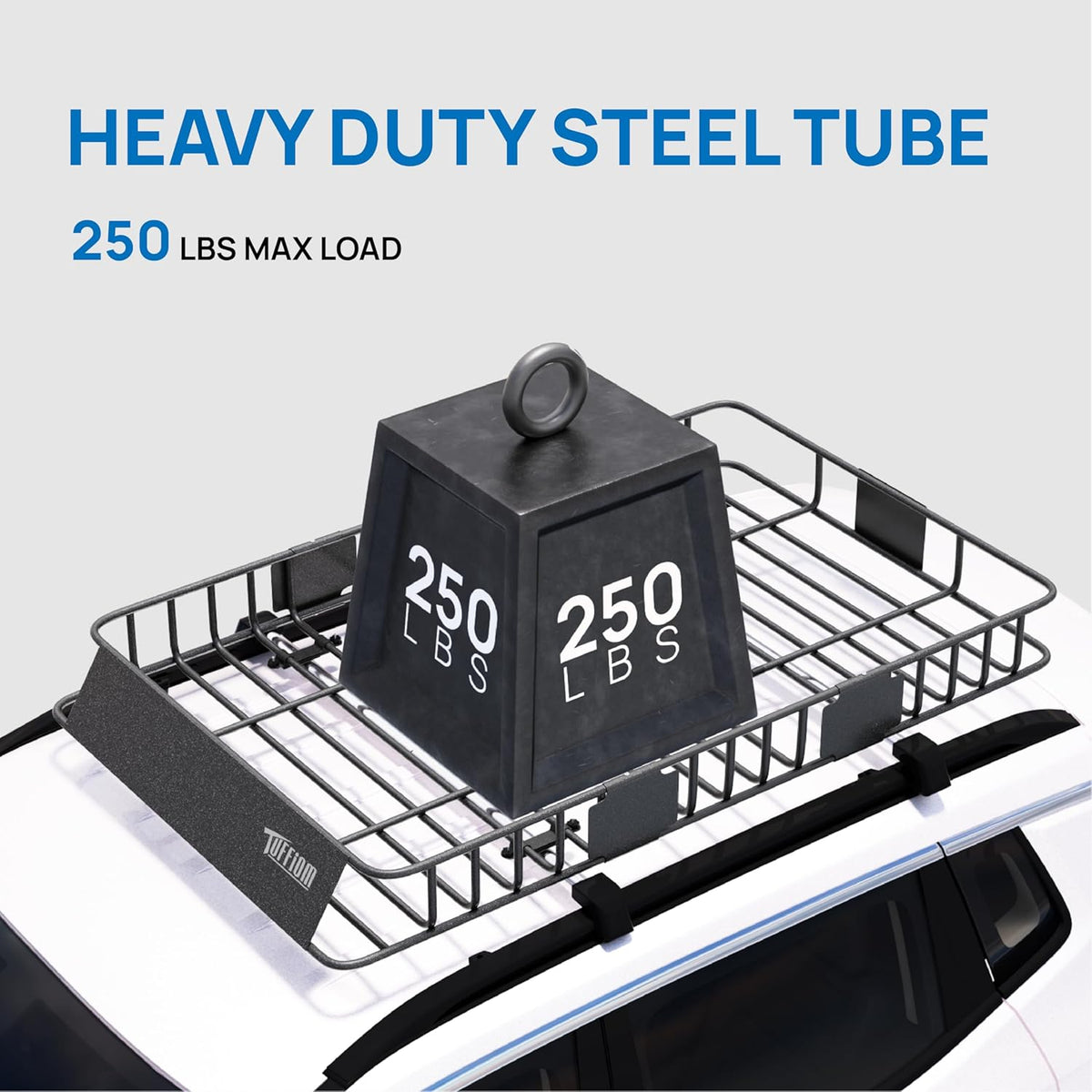 TUFFIOM 64"x 39"x 6" Universal Rooftop Cargo Carrier Basket, Extendable Steel Roof Rack Basket w/Net+Storage Bag+Pedal+Straps, Heavy Duty Car Top Rack Luggage Holder Carrier for SUV Car Truck Van