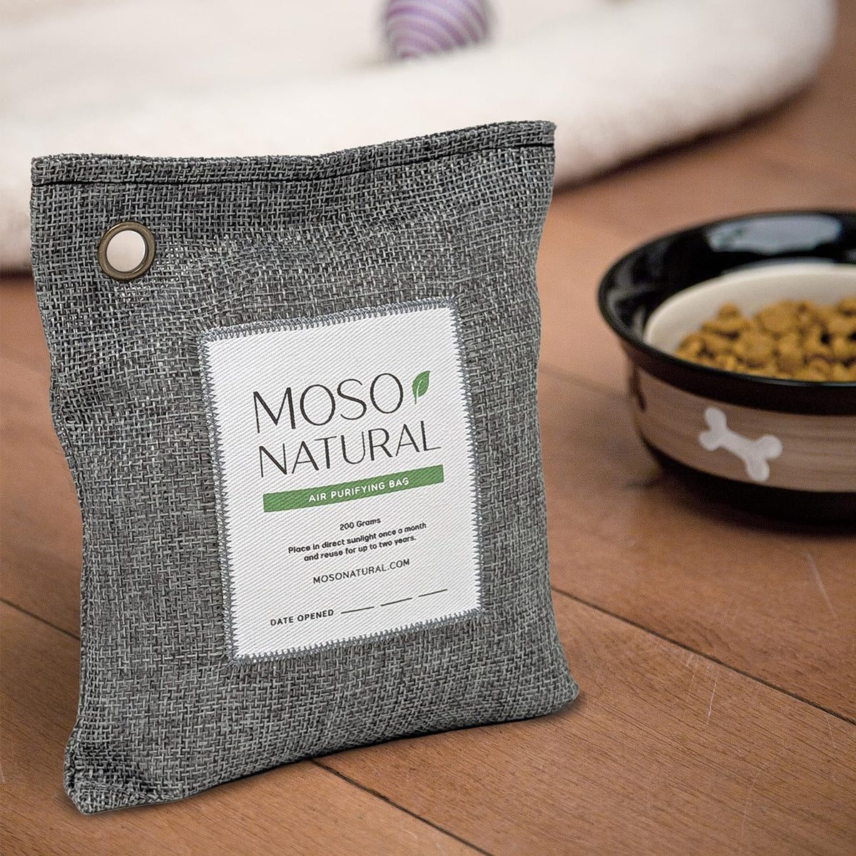 Moso Natural Air Purifying Bag 200g (3 Pack) Bamboo Charcoal Odor Absorber for Home & Car | Closet Odor Eliminator, Small Room Deodorizer & Car Air Freshener | Long Lasting Charcoal Bags Cover 90sqft