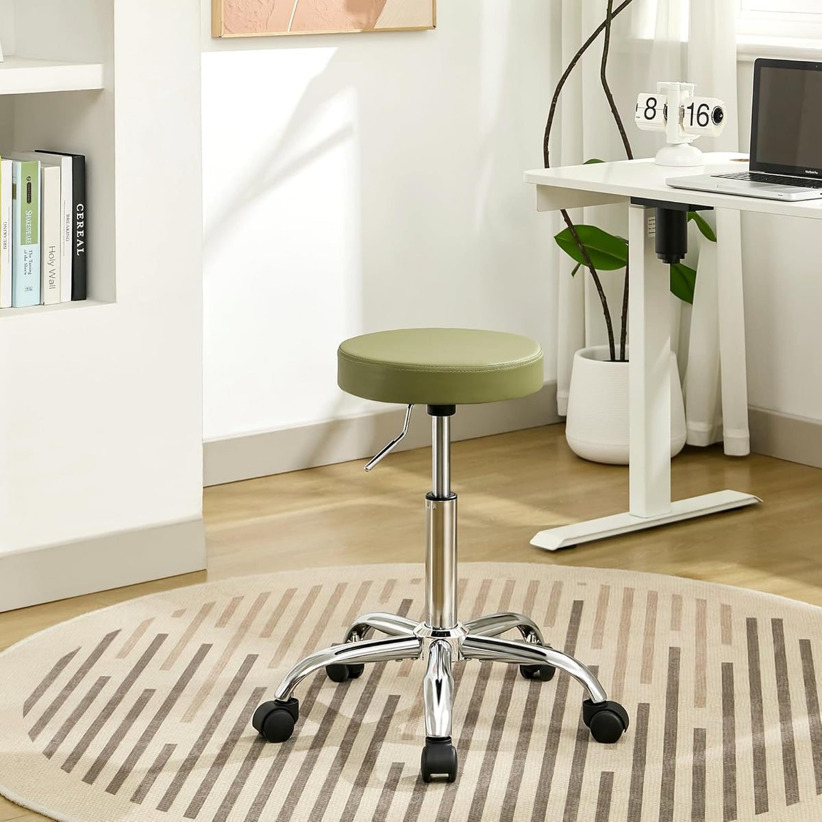 Office Drafting Chair, Adjustable Drafting Stool on Wheels 19.5’’-26.6’’, Green Salon Rolling Chair (Green)