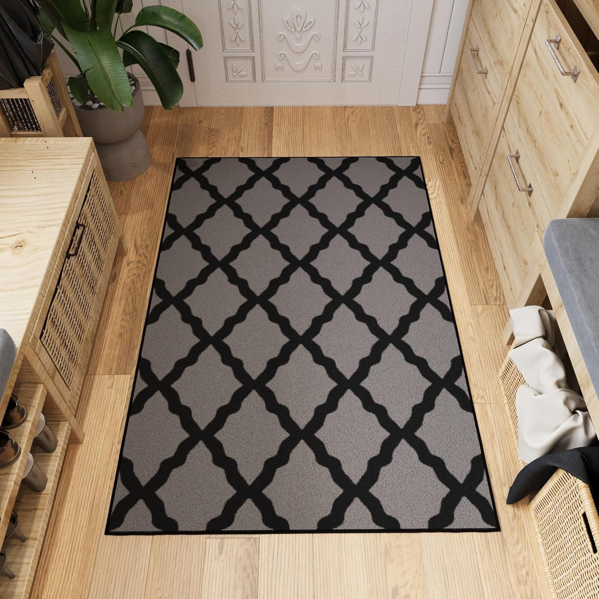 Ottomanson 3'3" x 5' Rugs for Living Room Trellis Area Rug for Bedroom - Non Slip Durable Large Floor Carpet for High Traffic Areas - Indoor Rug for Dining Room Kitchen Kids Playroom, Dark Gray