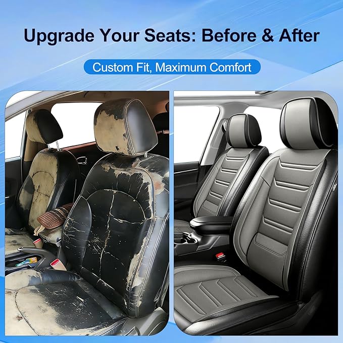 Fit CX-7 Car Seat Covers for Mazda CX7 2006-2012, Full Coverage Leather, Airbag Compatible & Scratch-Resistant, Waterproof All Weather Seat Protector, Front Pair Black+Gray