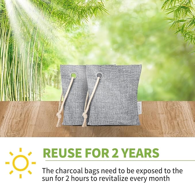 CLEVAST 16 Pack Activated Bamboo Charcoal Air Purifying Bags(8x100g, 8x50g), Natural Fresh Odor Absorber, Deodorizer and Moisture Eliminator, Air Purifier Bags for Home, Closet, Car Air freshener