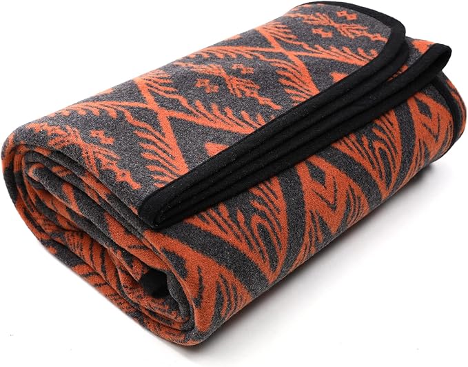 PuTian Merino Wool Blanket - 4 lbs Warm, Thick, Washable, Large 87" x 63" Throw for Outdoors, Camping,Couch, Bed, Travel-Super Soft Wool Blanket- Bohemia Orange
