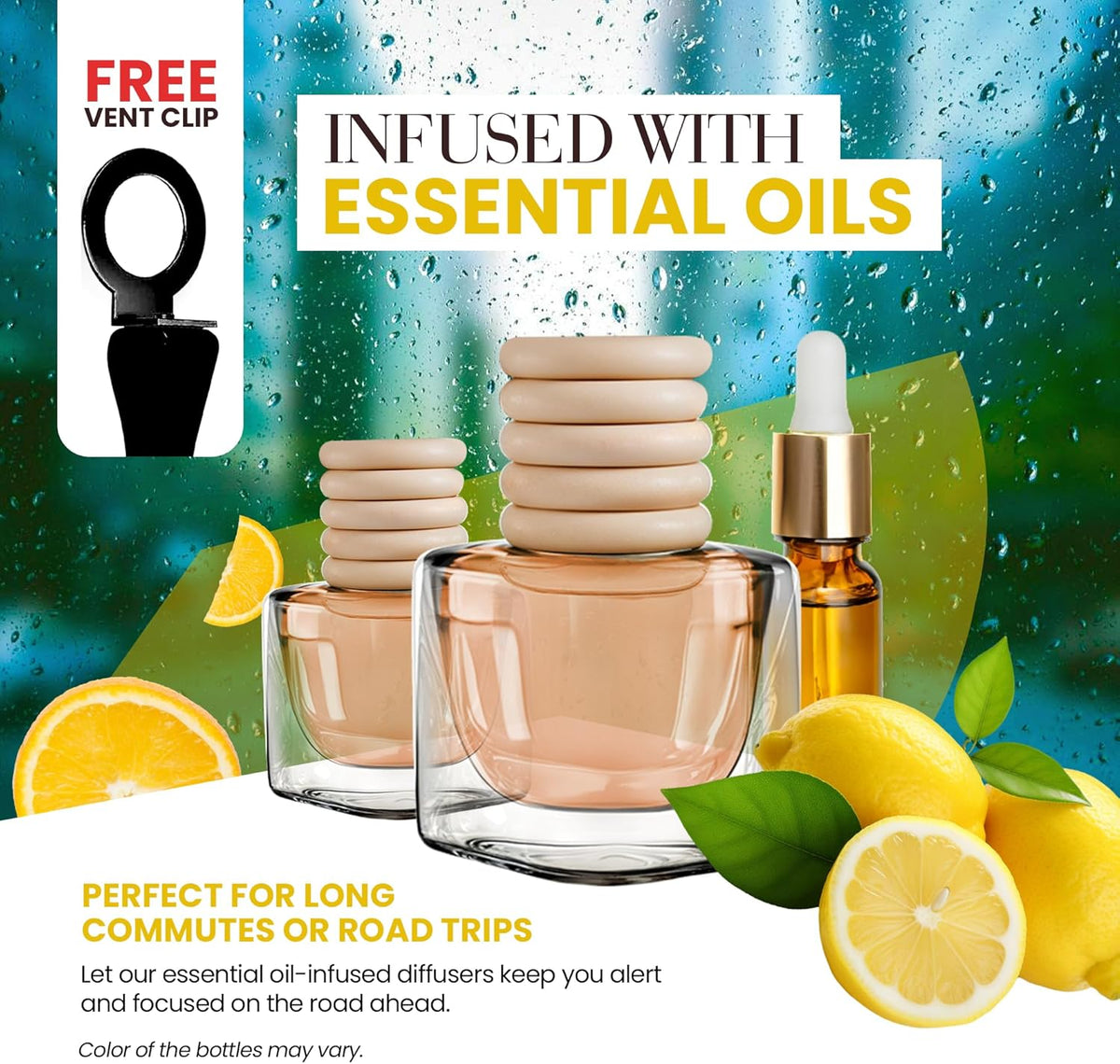 Car Air Fresheners - Citrus Zest Car Air Fresheners for Men | Pack of 2 Long Lasting Car Air Freshener | Odor Eliminator Car Perfume Diffuser with Essential Oils | Car Air Freshener Vent Clip by Perfa