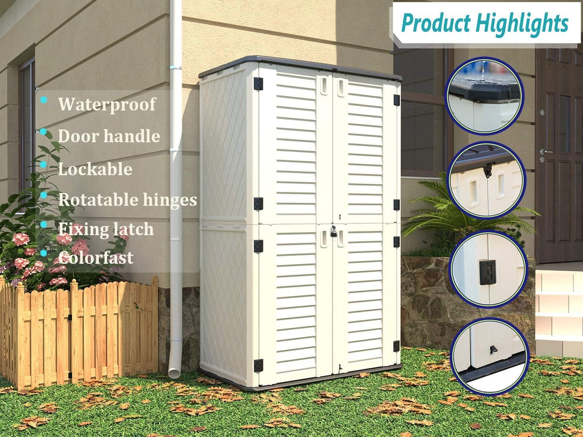 HOMSPARK Storage Shed Weather Resistance, Multi-Purpose Outdoor Storage Cabinet for Backyards and Patios, Vertical Storage Shed for Lawnmower, Patio Accessories (White 1, Tall - 53 cu.ft)