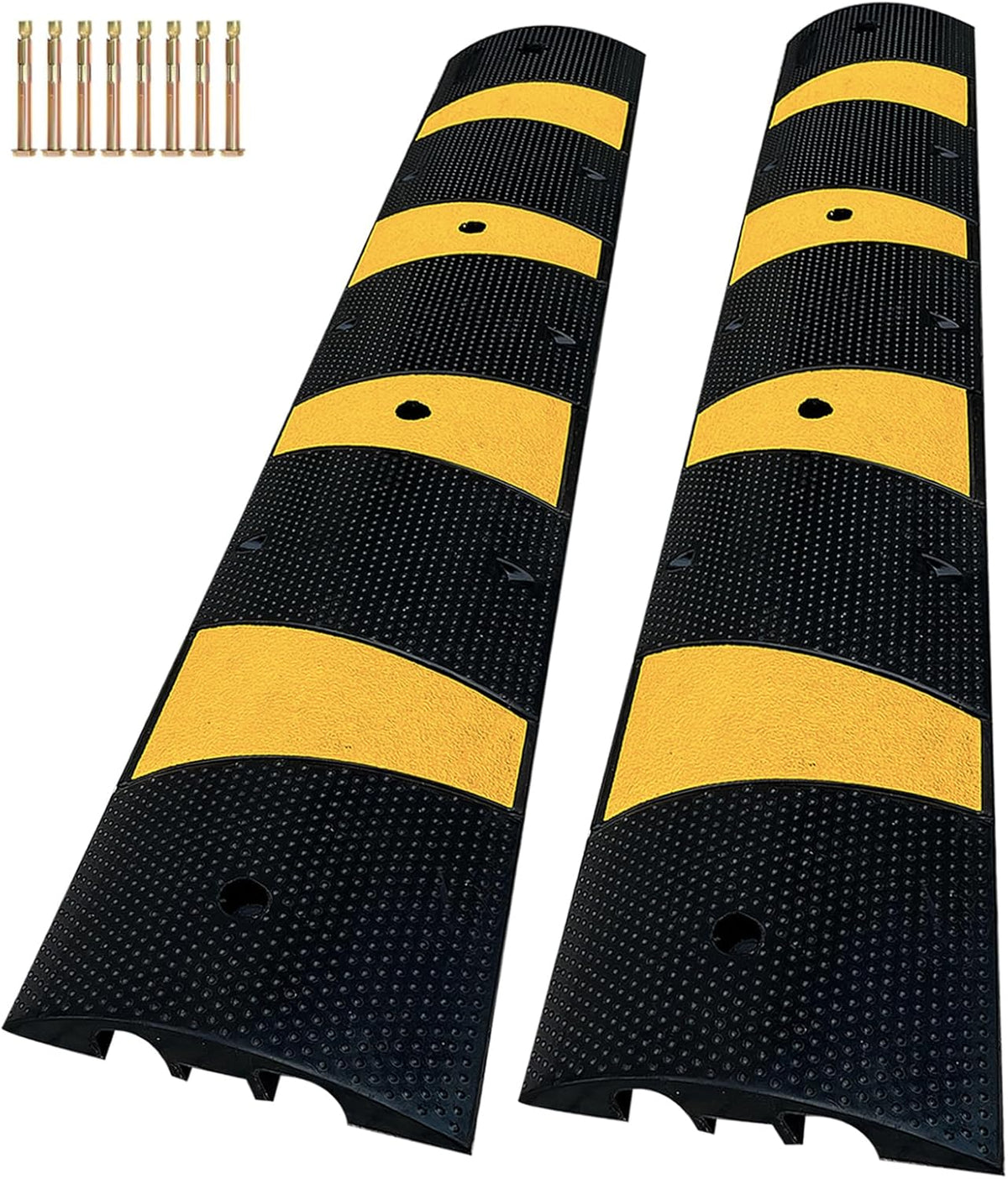 2 Channel Rubber Speed Bumps Humps, 6 Feet Long Traffic Driveway Ramp with 8 Bolts, 22000 lbs Capacity Cable Protector Ramp for Garage Gravel Roads Asphalt Concrete, 2 Packs