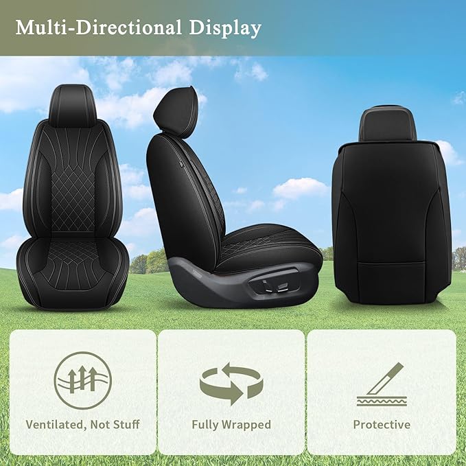 Car Seat Covers Front Pair for Toyota Corolla 2000-2019: Breathable Perforated Leather Seat Cover (Black)