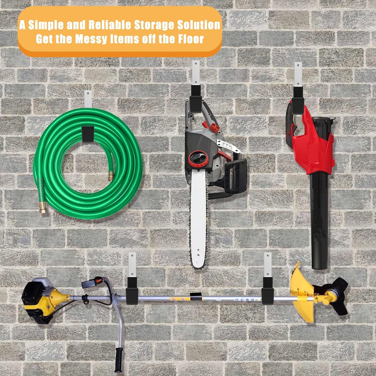 Heavy Duty Utility Hooks - Wall Mount, Hooks for Garage, Hose, Bike, Ladder, Leaf Blower Hanger (6 Medium)