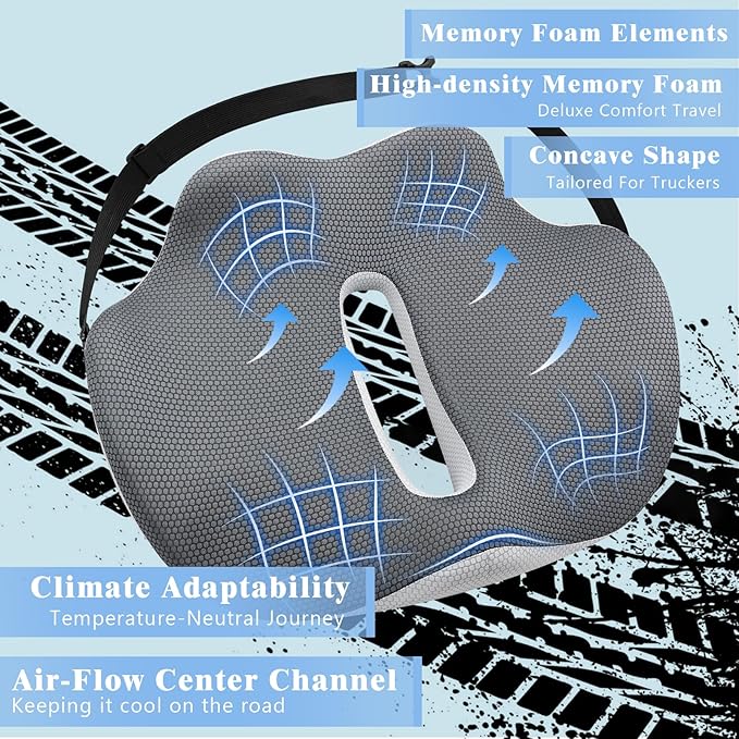 X-Large Seat Cushion for Truck Driver, Upgraded Cushion for Back Support and Pain Relief, Memory Foam with Non-Slip Washable Cover, Relieves Long-Term Truck Sitting and Pain