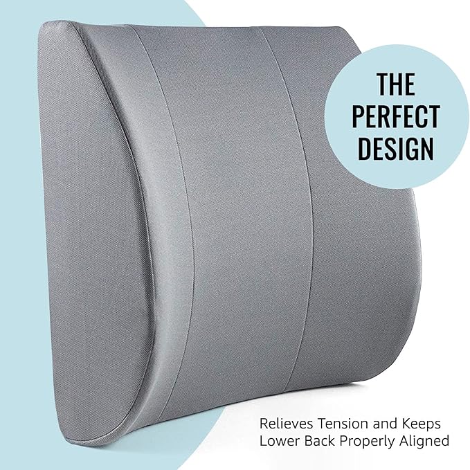 DMI Lumbar Support Pillow for Chair to Assist with Back Support with Removable Washable Cover to Ease Lower Back Pain and Discomfort while Improving Posture, 14 x 13 x 5, Contoured Foam, Premium,Gray