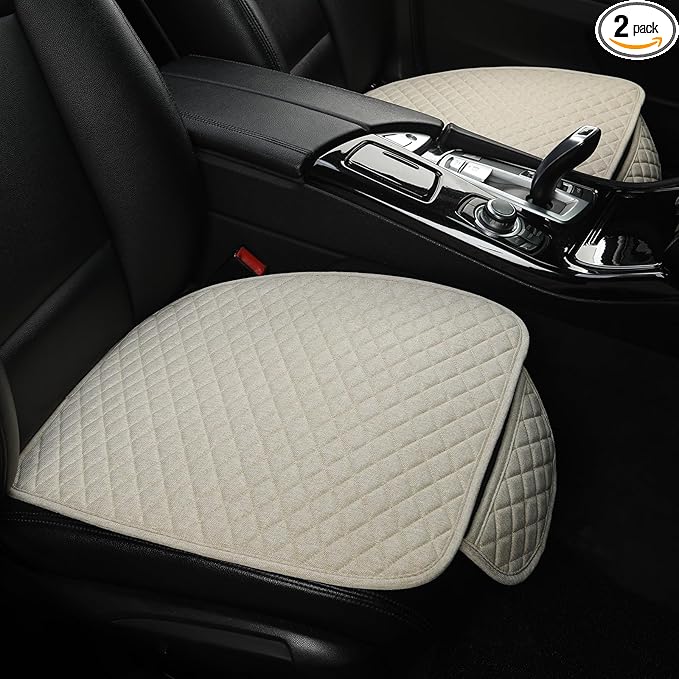 West Llama Linen Car Seat Covers,Bottom Seat Covers for Cars Include 2 Piece Front Driver Seat Pad Mat Universal Fits 90% Vehicles,SUVs,Cars,Sedans(2Piece-Beige)