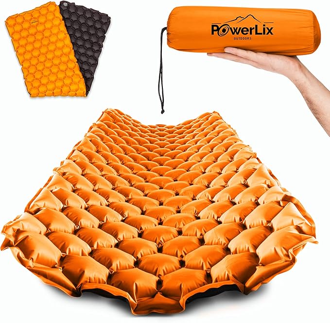POWERLIX Ultralight Inflatable Camping Sleeping Pad - Camping Mattress for Backpacking, Hiking, Compact Lightweight Sleeping Mat for Camping, Inflation Bag/Repair Kit Included