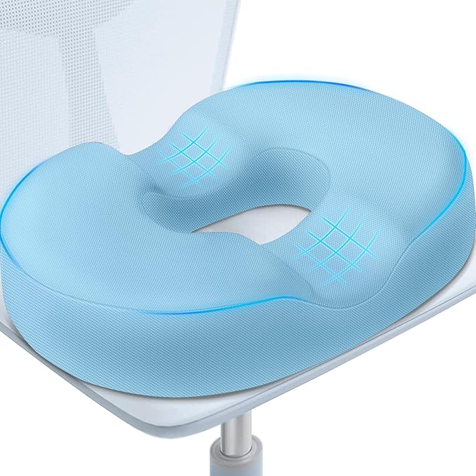 BlissTrends Donut Pillow Seat Cushion, Chair Cushions for Postpartum Pregnancy & Hemorrhoids, Tailbone Pain Relief Cushion, Memory Foam Lifting Cushions for Office&Home Chairs (Light Blue, XX-Large)