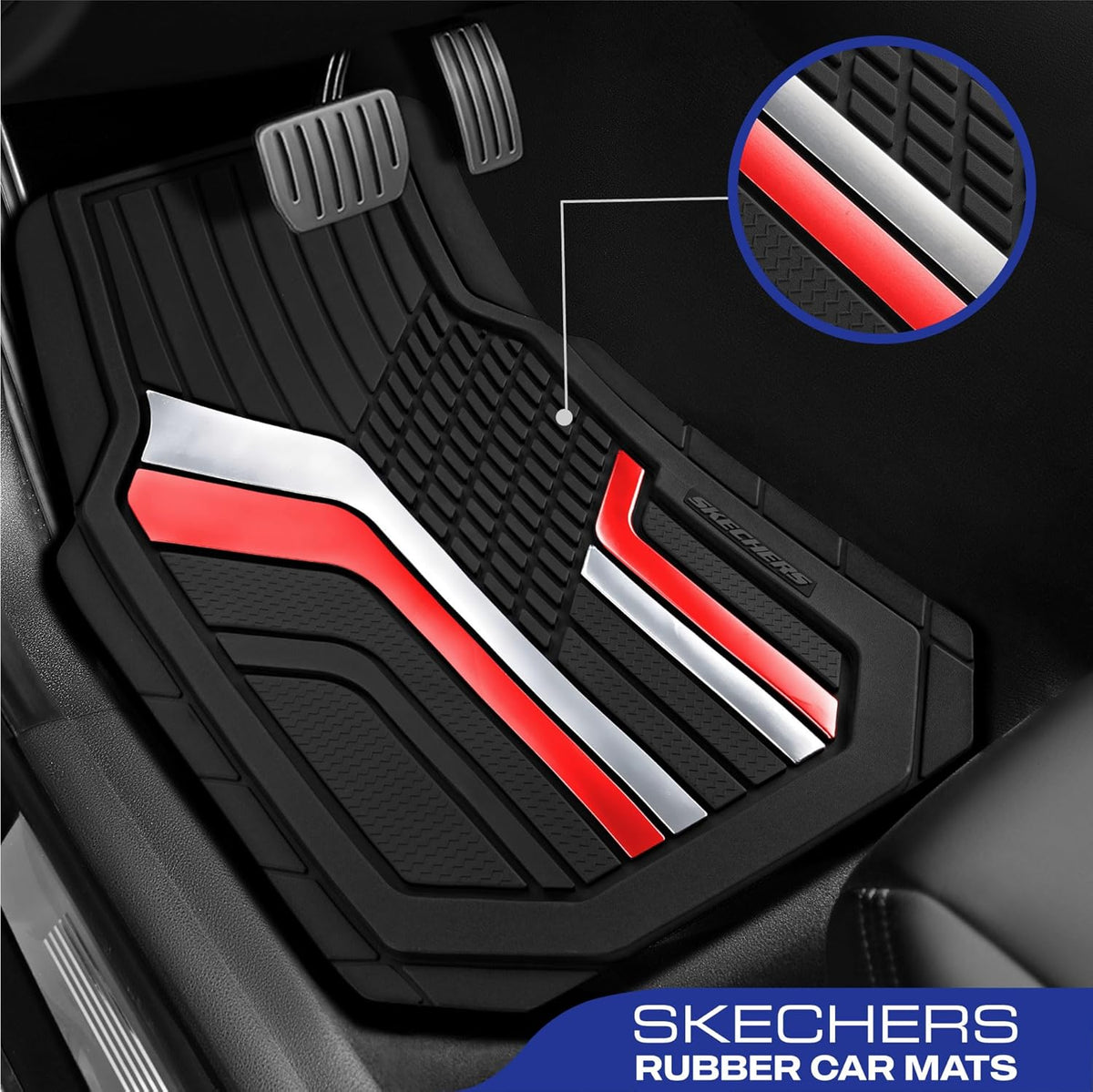 Skechers Heavy Duty Rubber Car Floor Mats,Dual Color Design Floor Mats,All Weather Car Mats,Waterproof Trim to Fit Universal Floor Liner Car Accessories,Automotive Floor Mats for Cars Trucks Suvs,Red