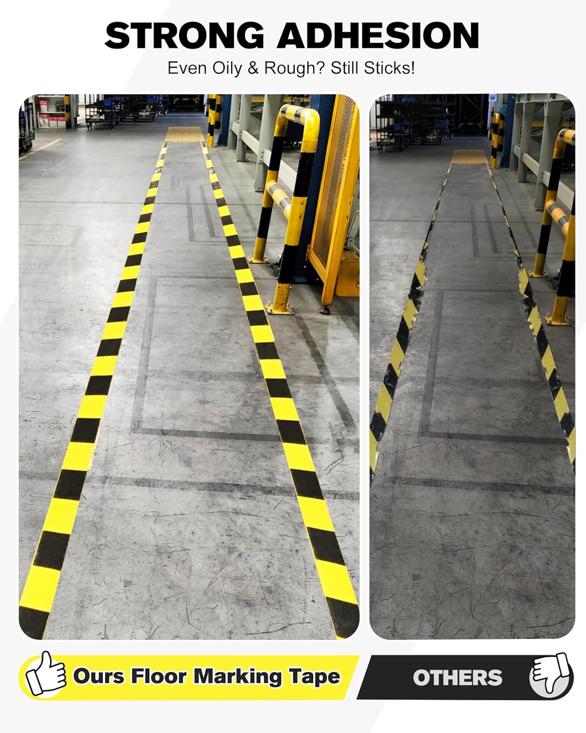 Floor Marking Tape,2 INx108FT Strong Adhesive Caution Tape,High Durability Warning Safety Tape for Indoor/Outdoor-Warehouses,Factories,Parking Lots,Retail Locations,Black&Yellow,3 Rolls