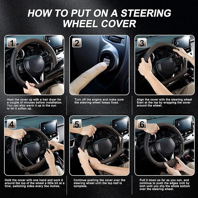 SEG Direct D Shaped Steering Wheel Cover for 14.5-15 inch Flat Bottom Wheels, Breathable Perforated Microfiber Leather, Anti-Slip Grip, Universal Fit for Cars & SUVs, Black and Brown