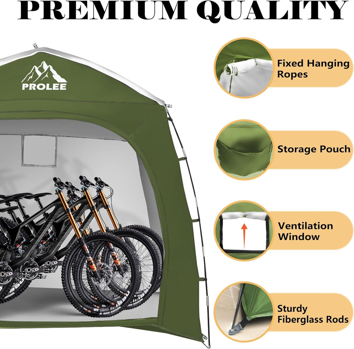Bike Storage 7.3 x 5ft, Outside Storage Waterproof Oxford Fabric for 4 Bikes, Bike Shed, Garden Sheds & Outdoor Storage (Arch Green - XXL for 4-5 Bikes)