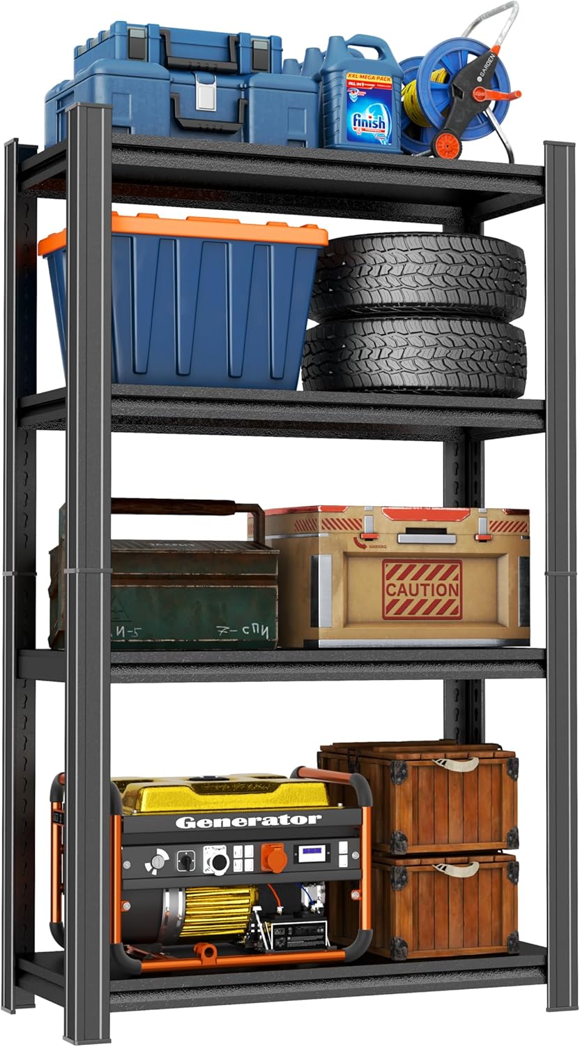 Metal Garage Shelving Unit, Heavy Duty 4-Tier Adjustable Storage Rack, Steel Shelving,2000 lbs Capacity, Industrial Shelves for Heavy Tools and Equipment (4-Tier 54" H x 32" W x 14" D)