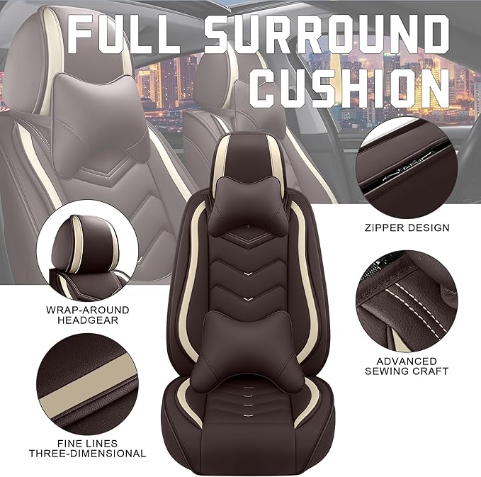 CTDS Car Seat Covers for Toyota Corolla 2000-2026, Stylish Sport Seat Cover, Premium Nappa Leather Car Seat Cover. Automobile Seat Covers Sets.(Luxury 5 Seats/Coffee Color)