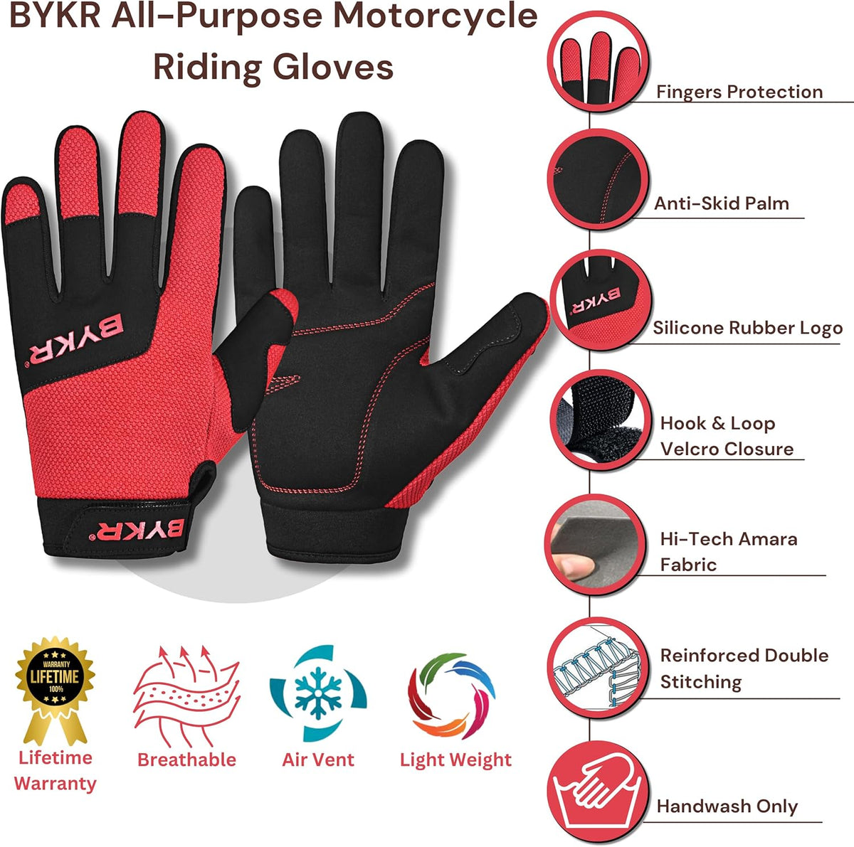 BYKR All-Weather Motorcycle Gloves for Men & Women – Protection for Dirt Bike, BMX, MX, and ATV Riding