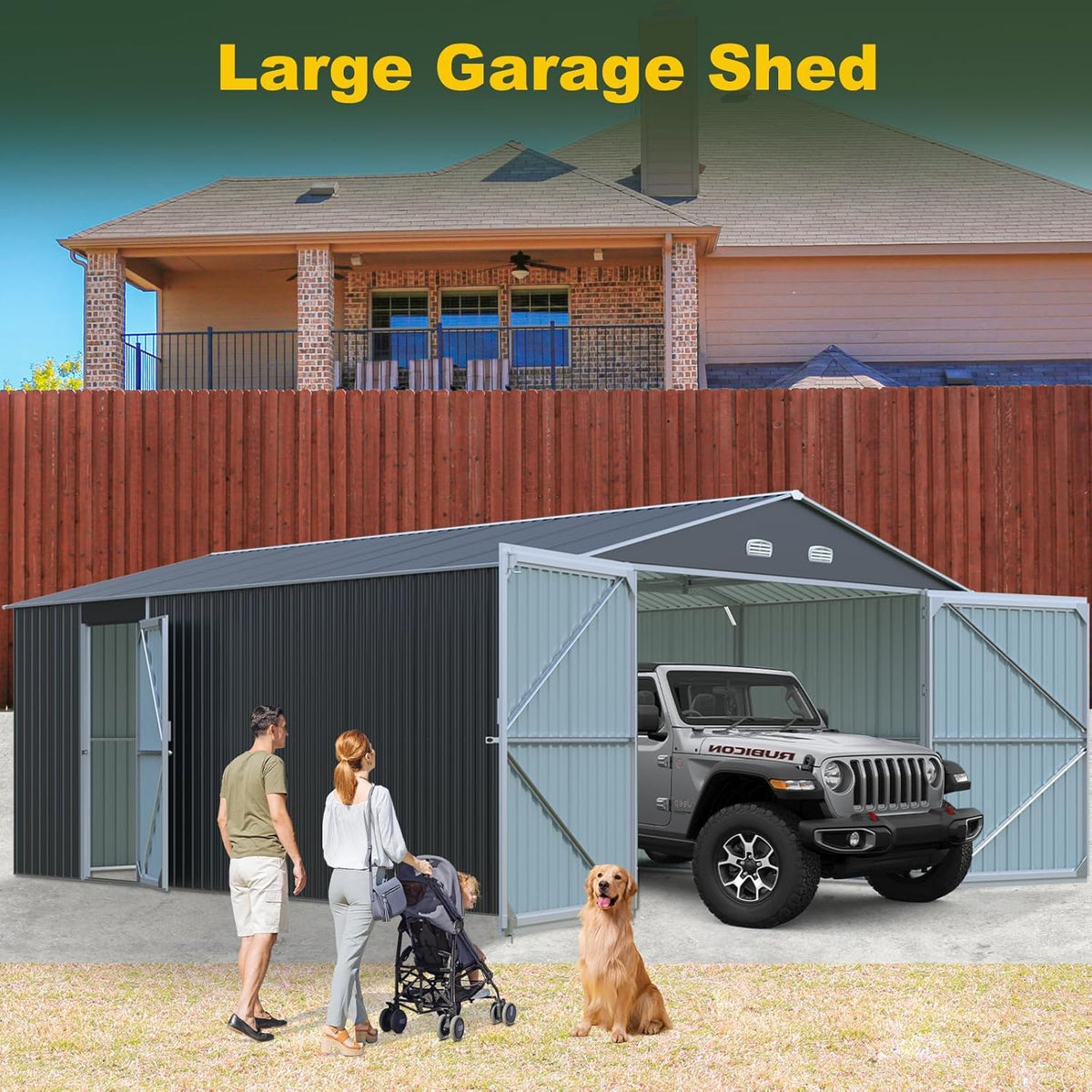 Outdoor Storage Shed 20x13 FT, Sheds & Outdoor Storage Clearance - Metal Garage Shed for Car, Truck, Bike, Garbage Can, Tool, Lawnmower - Backyard Tool House Building with 2 Doors and 4 Vents
