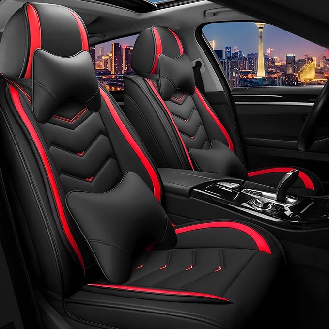 CTDS Car Seat Covers for Chevy Equinox 2005-2026, Stylish Sport Seat Cover, Premium Nappa Leather Car Seat Cover. Automobile Seat Covers Sets.(Luxury 2 Seats/Black Red)