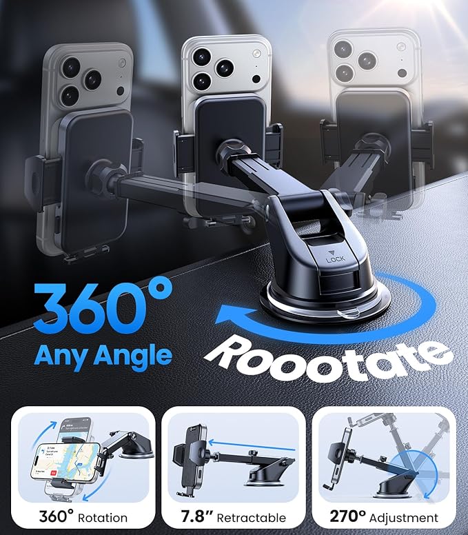 VICSEED 2026 Upgraded Car Phone Mount [98+LBS Strongest Suction] 360° Adjustable Phone Holders for Your Car Dashboard Windshield Vent, Universal for iPhone & Android Large Phones