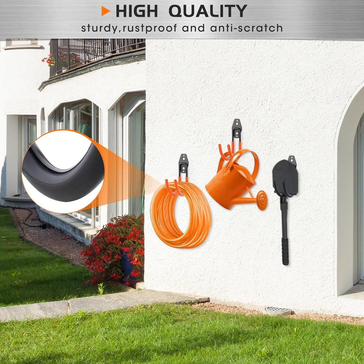 Heavy Duty Hose Hook, Garage Storage Utility Hooks, Garden Hose Hooks with Coating, Wall Mount Hooks for Bikes, Tools, Ladders, Cables, and Outdoor Equipment, Orange
