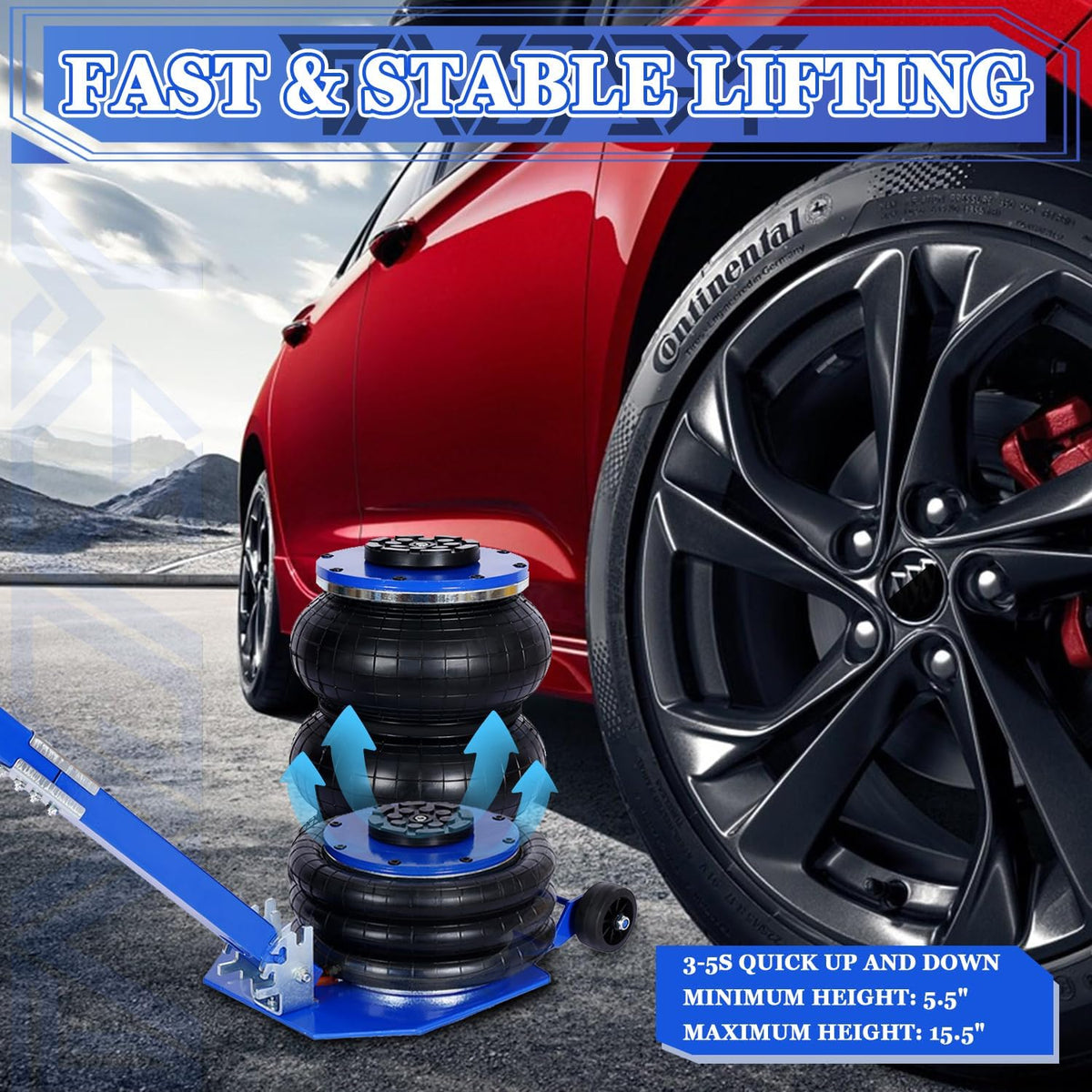5T Triple Bag Air Jack 11000lbs Pneumatic Jack 3s Fast Lift Up 16in Airbag Jack with Adjustable Long Handle Heavy Duty Triple Air Bag Jack Lift for Cars Garage (Blue)