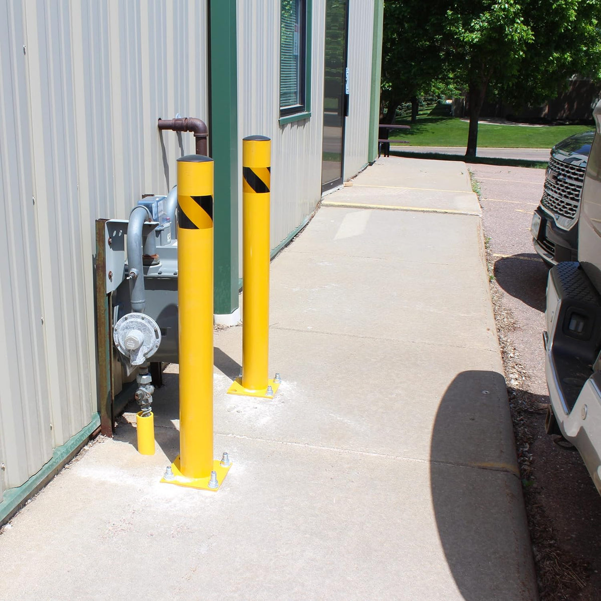 BISupply Safety Bollard Post Parking Barrier 2 Pack - 42in Yellow Pipe Bolt Down Bollard for Garage Lot