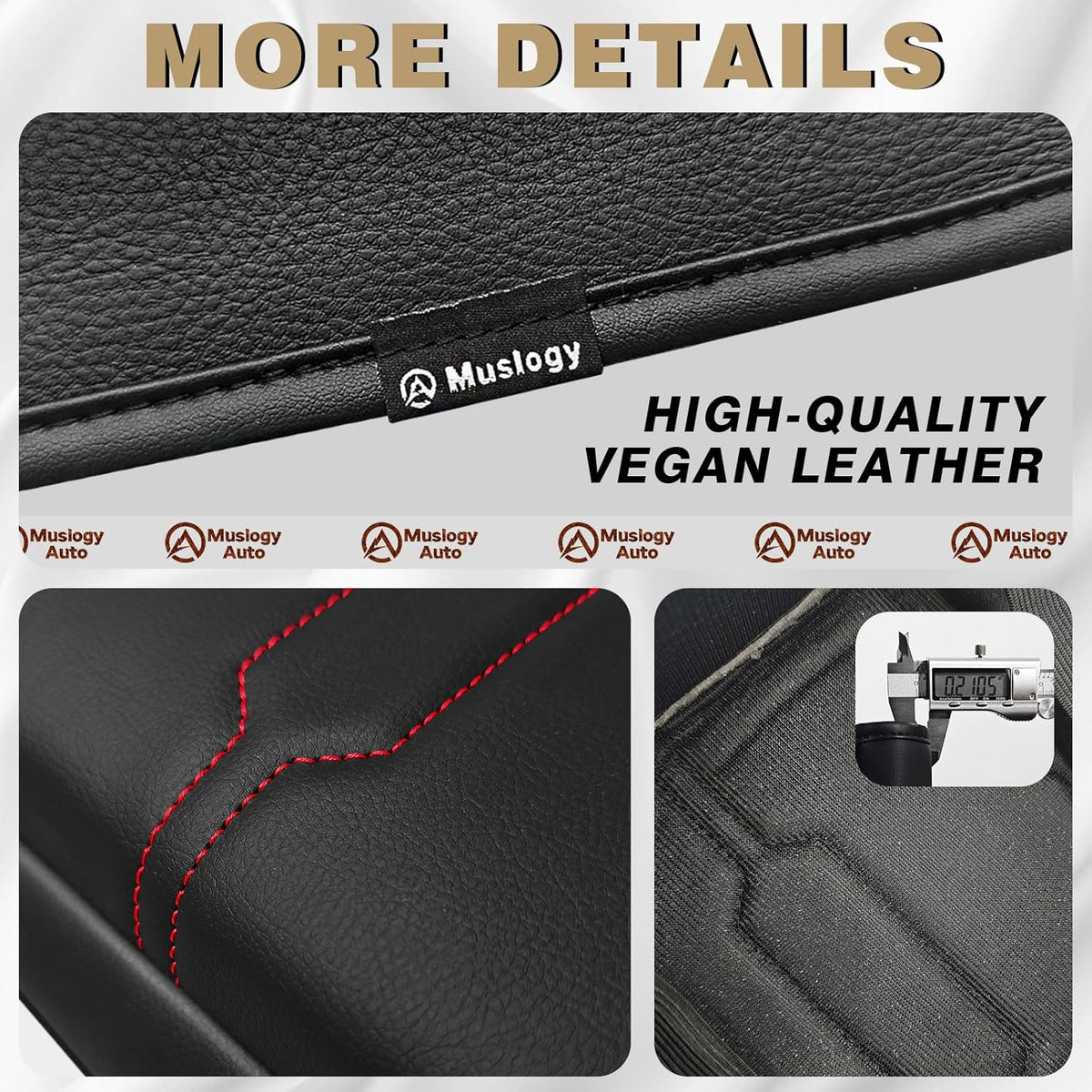 Muslogy Center Console Armrest Cover Compatible with Ford Ranger 2024 2025 Accessories Comfort Armrest Pad Cushion Box Lid Cover Vegan Leather Protector Regular Thick(Black/Orange Stitching)