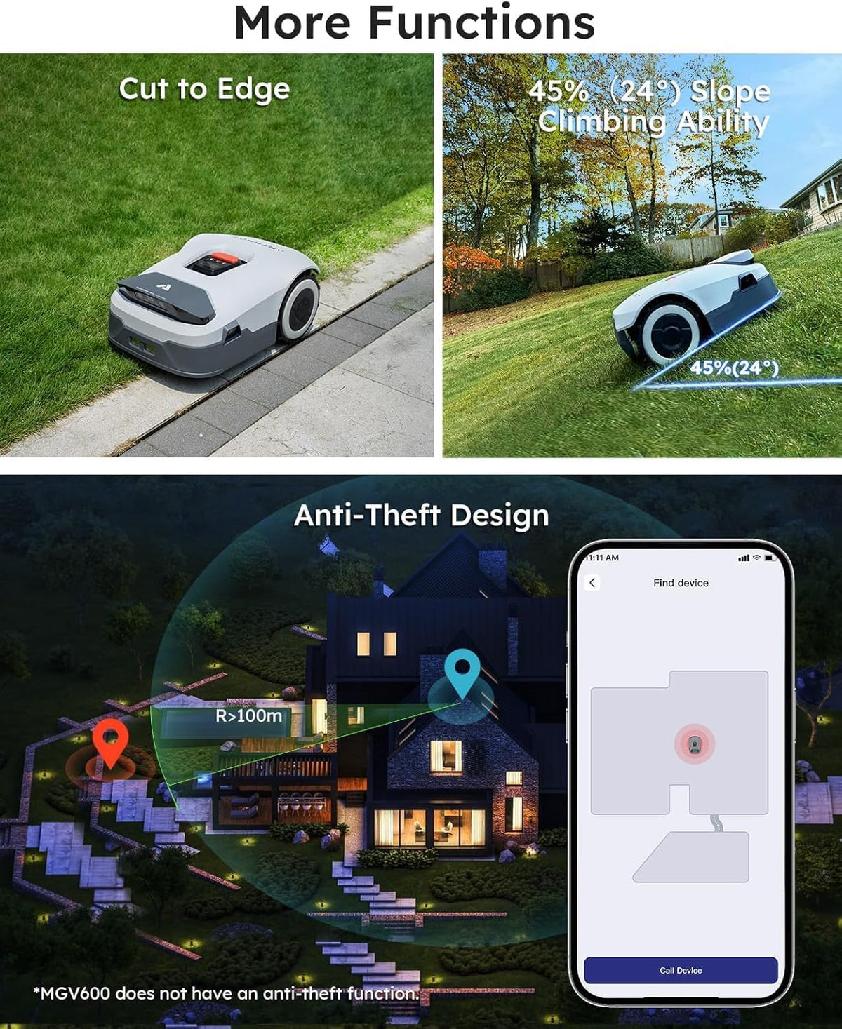 Genie1000 Robot Lawn Mower - NO Wire, Full Band RTK+4-Eye Vision Robotic Lawnmower for 0.51 Acre, Auto Mapping, Multi-Zone Management, Accurate Obstacle Avoidance, Intelligent Path Planning