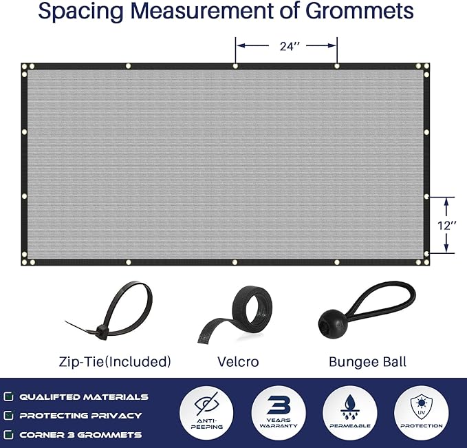 Windscreen4less Privacy Fence Screen Heavy Duty Windscreen Fencing Mesh Fabric Shade Net Cover with Brass Grommtes for Outdoor Wall Garden Yard Pool Deck, 8'x66' Light Gray
