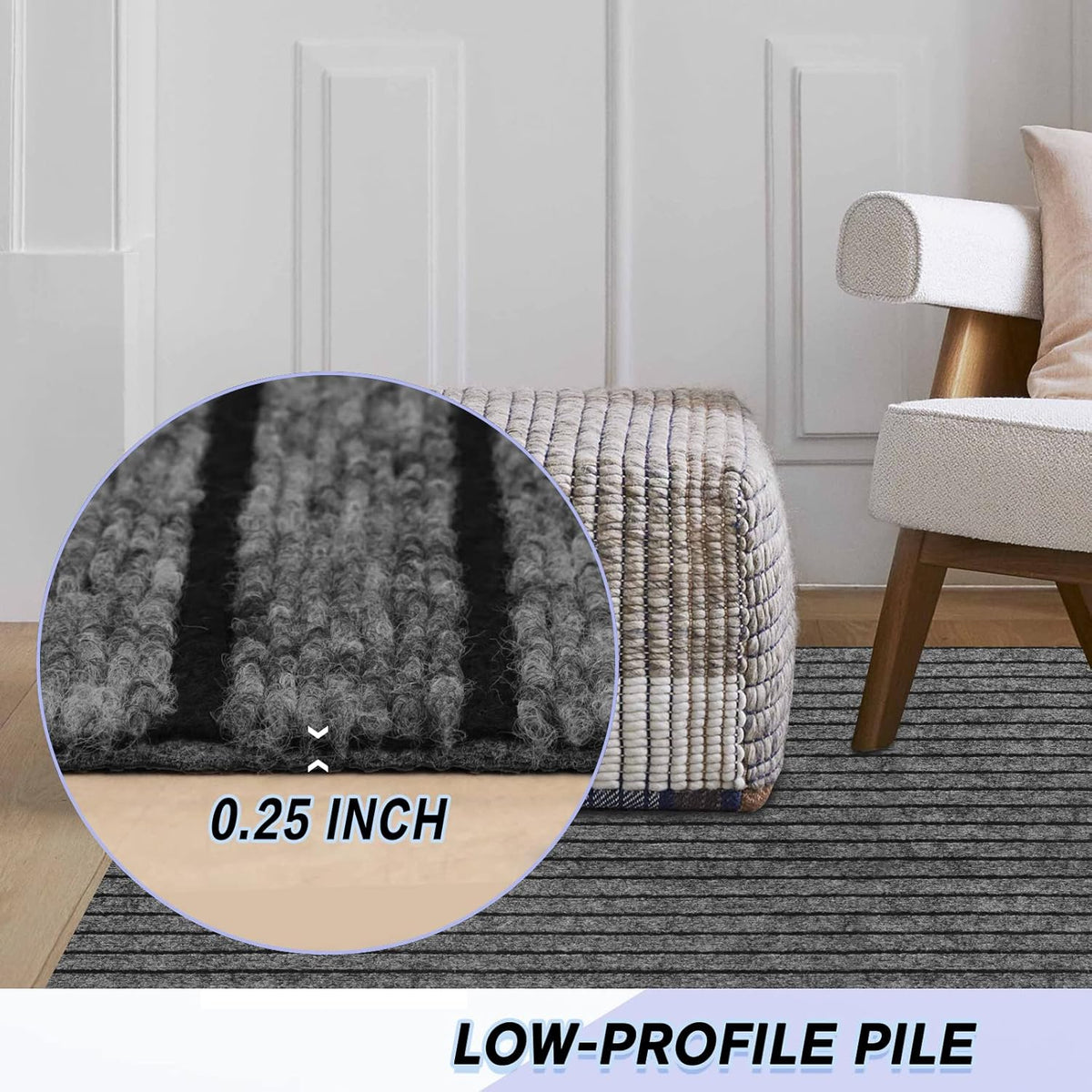 Custom Size Backed Non-Slip Area Rugs Runner, Easy Clean, Waterproof Runner Rugs for Hallway Entryway, Kitchen, Laundry, 2FT x 36FT, Gray Stripe
