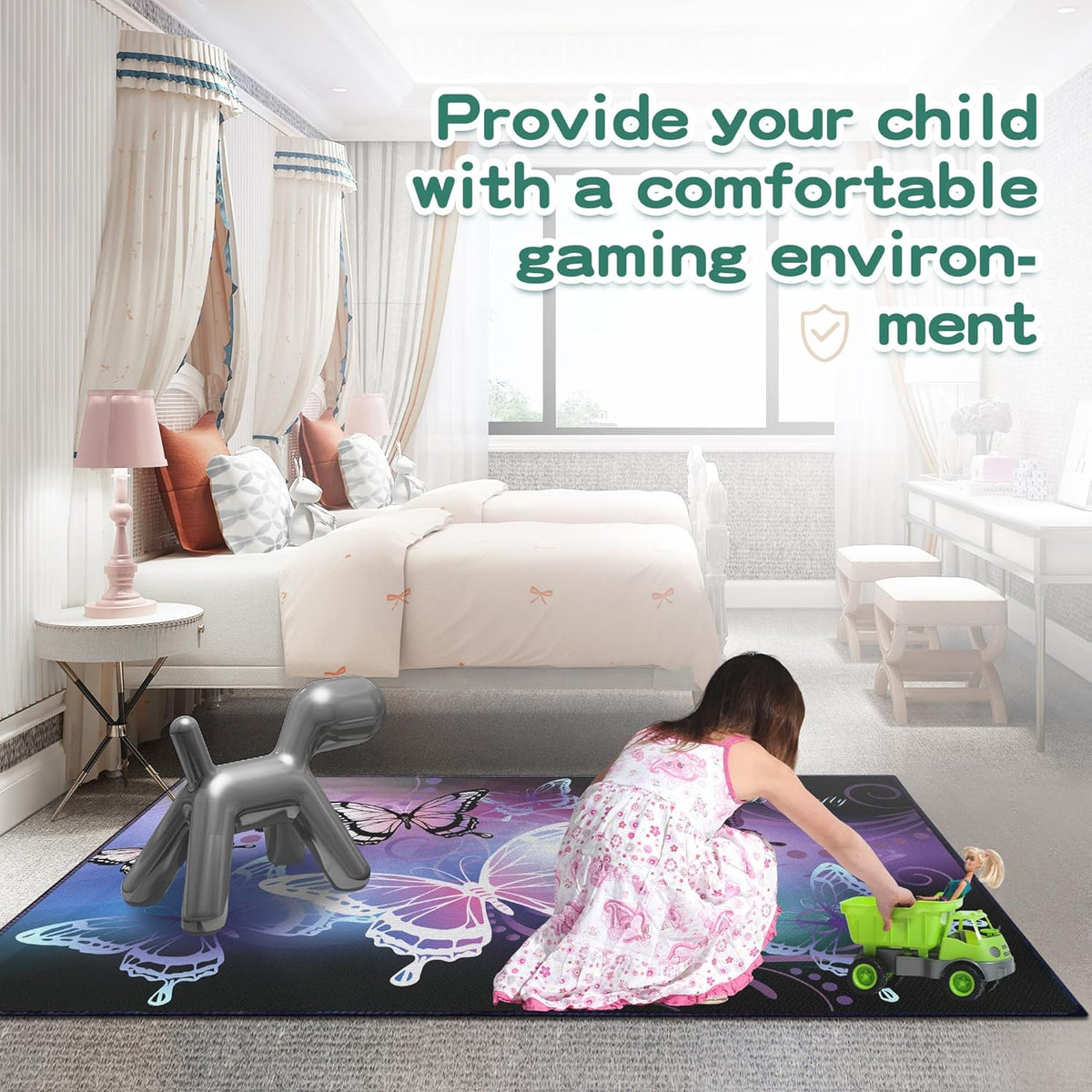 Beautiful Butterfly Fantasy Rug for Playroom Girls Bedroom Colorful Rainbow Butterfly Decor Area Carpet 59"x39" Purple Mat 3D Printed Non-Slip Washable