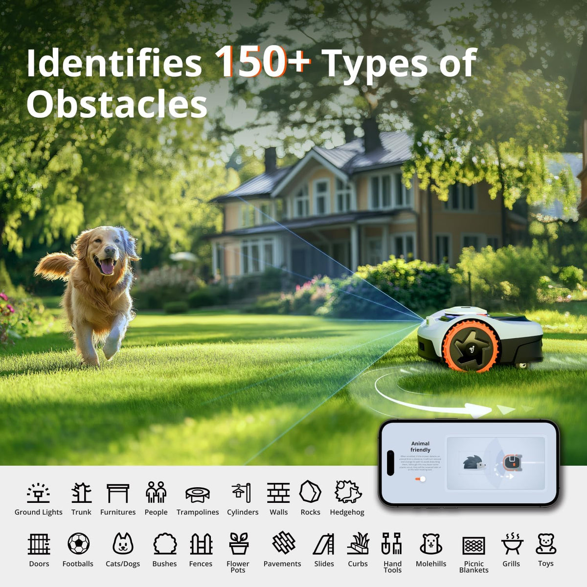 Segway Navimow i105N Robot Lawn Mower Perimeter Wire Free 1/8 Acre RTK+Vision Robotic Lawnmower, AI-Assisted Mapping, Virtual Boundary, APP Control, 58dB(A) Quiet, Multi-Zone Management