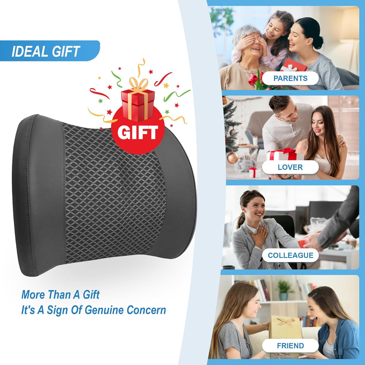 Memory Foam Lumbar Cushion Provides Lower Back Pain Relief and Comfortable Support for Driving, Chair Support for Car-Office Chair, Wheelchair - Sleek Black