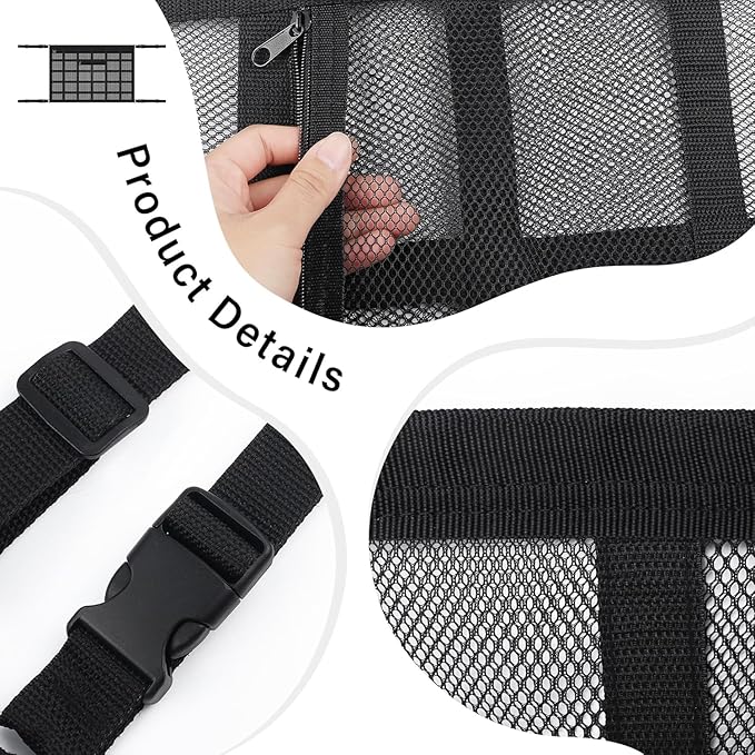 Upgrade Car Ceiling Cargo Net Pocket with Zip,Double Layers+Avoid Sagging Roof Cargo Bag for Toy,Quilts,Tickets,Universal Road Trip Essentials Car Organizers and Storage for Truck SUV