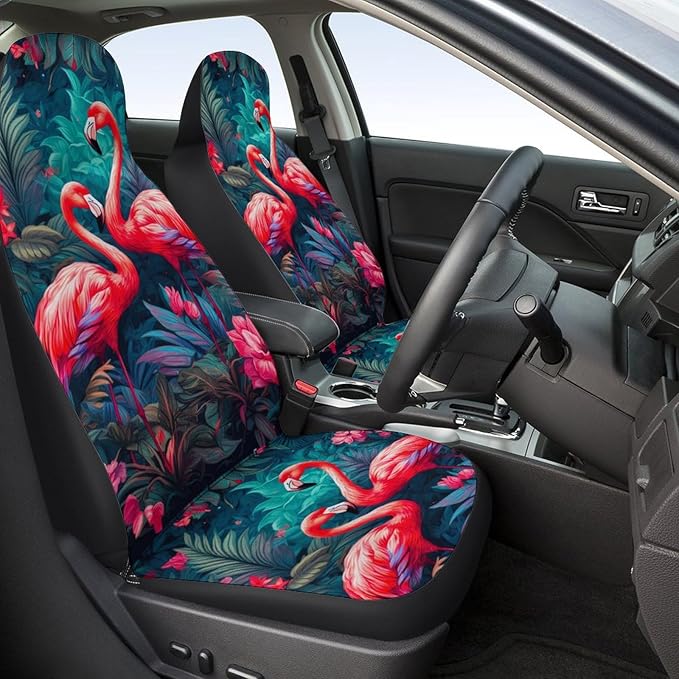 5 Pcs Premium Flamingo Car Seat Cover, Breathable & Washable Car Seat Covers Full Sets, Fashionable Printed Seat Covers for Cars Interior, Universal Fit for Most Cars, Sedan, Truck, SUV
