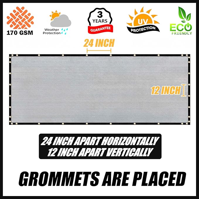 Royal Shade Custom Size 6' x 26' Grey Fence Privacy Screen Windscreen Cover Netting Mesh Fabric Cloth - Cable Zip Ties Included (We Make Custom Size)