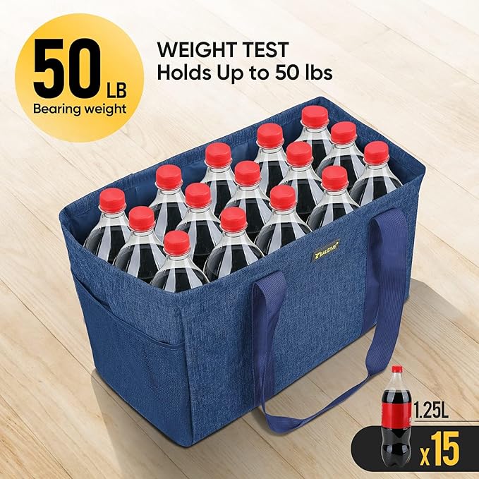 BALEINE Soft 9 Gallon Extra Large Utility Tote, Foldable Reusable Storage Bag (Denim Blue)