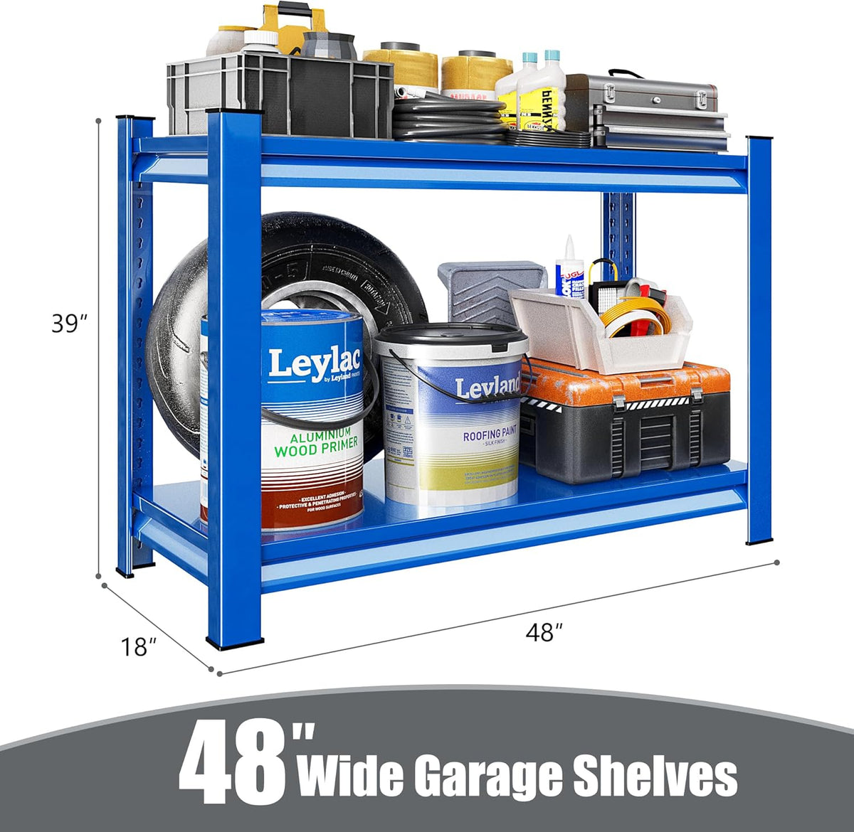 Garage Shelving Heavy Duty，Large Loads Adjustable Garage Storage Shelves, Metal Storage Racks and Shelving Units, Utility Rack Shelves,48”W x 18”D x 39”H,Blue